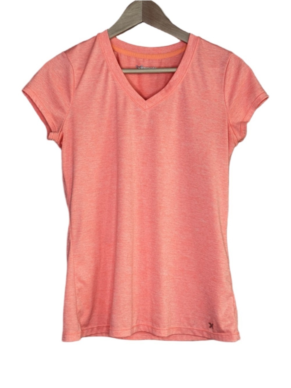 Xersion performance wear heathered neon orange v-neck top size medium